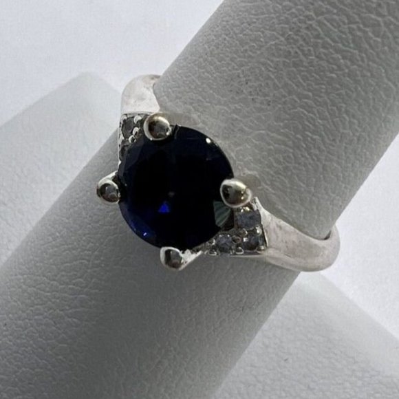 925 STERLING SILVER  RING WITH SAPPHIRE & GOSHENITE  SIZE 7 - Picture 3 of 9